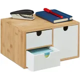 Relaxdays Schubladenbox, Bambus & MDF, Mini Kommode 3 Schubladen, HBT: 14,5x25x20 cm, Schreibtisch Organizer, natur/weiß