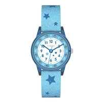 Cander Berlin MNA 1630 R Kinderarmbanduhr Armbanduhr Mädchen 3 ATM wasserdicht Lernuhr analog Glitzer blau Sterne Kinder