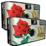 2X 1A PHOTO PORST Einwegkamera Edition Rose & Ringe, mit Blitz, Batterien und Film (2er Pack, je 27 Aufnahmen)