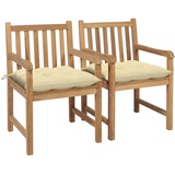 vidaXL Gartenstühle 2 Stk. mit Cremeweißen Kissen Massivholz Teak