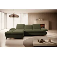 Goldstoff Ecksofa mit Schlaffunktion und Bettkasten - L-Form Sofa Beige/Grau, 1 Teile, Modernes Schlafsofa mit Sofakissen - Premium Couch Cord & L-Form grün
