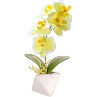 UMMEI Orchideen Künstlich in Einem Blumentopf,Töpfern Zuhause Orchideen Künstlich Wie Echt Für Wohnzimmer Bücherregal Und Schreibtisch Dekoration,Gelb,21cm