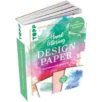 TOPP Handlettering Design Paper Block Watercolor-Effekte A6: 75 Feste Motivpapiere (DIN A6, 220 g/m2) mit 25 verschiedenen Watercolor-Hintergründen zum Belettern mit Handlettering-Grundkurs