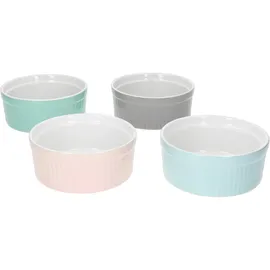 Mambocat 4er Set Muffin Förmchen Lotti rosa grau blau grün 200 ml I Mini Backform Keramik rund I Creme Brulee Schälchen Set I kleine Dessertschalen I Souffleeförmchen backofenfest Ø 11,5 cm