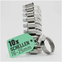 greate 10x Schlauchschellen Edelstahl 16-25 mm - Einstellbare Schlauchschelle rostfrei mit 9 mm Bandbreite - Schellen für Pool, Teich, Waschmaschine uvm - Schraubschellen Edelstahl 304