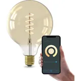 Calex Smart Lampe Spirale Filament, E27 Globe G125 Gold, WLAN Lampe mit Alexa und Google Home, 7W Warmweißes Licht