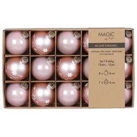 Inge‘s Christmas Decor Inge-glas Weihnachtskugeln Glas 6cm x 15 Stück in Kartonbox Christbaumkugeln Hellrosa