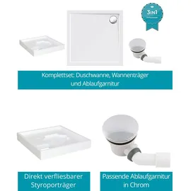 Calmwaters Komplettset 90 x 90 x 2,5 cm mit Wannenträger Ablaufgarnitur, bodengleiche Brausewanne Modern Select, flache Dusch...