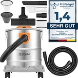 Zeegma ZONDER PRO ASH Trockensauger für Asche und Schutt, Industriestaubsauger 1600W, Edelstahlbehälter 20 L, HEPA-Filter, Ausblasfunktion Kabel 5 m