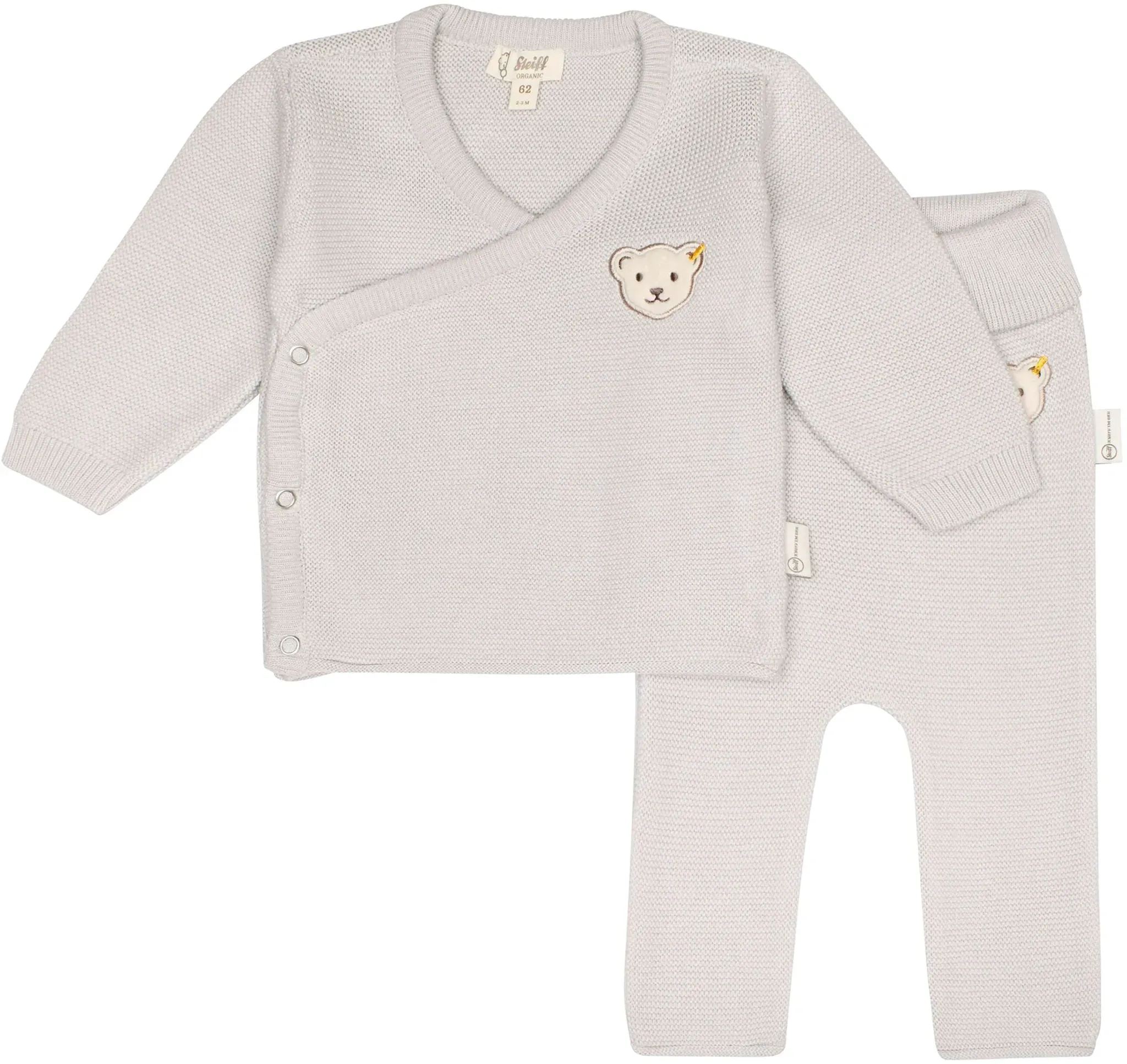 Steiff 2-tlg. Set Wickel-Strickjacke und Strickhose, grau | beige, 74