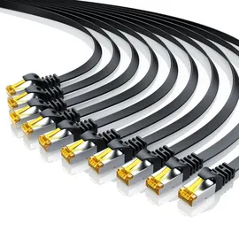 Primewire 10x LAN-Kabel CAT.7, RJ-45 Ethernet, CAT 7 Flachband U/FTP Gigabit Netzwerkkabel 10 Gbit/s Patchkabel - 0,25m