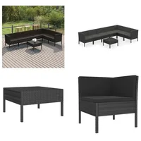 vidaXL 8 tlg. Garten Lounge Set mit Auflagen Poly Rattan Schwarz - Garten-Sofagarnitur - Garten-Sofagarnituren - Gartensofa-Set - Gartensofa-Sets - Schwarz