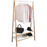 Wenko Standgarderobe Finja, dekorativer Kleiderständer aus Bambus kombiniert mit 2 Ablageböden aus MDF und Kleiderstange aus Metall im minimalistischen Scandi-Design, 95 x 172 x 42 cm, Braun/Weiß