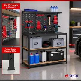 Proregal Werkbank Metall 155x120x60 cm schwarz bestückt