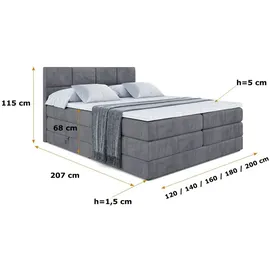altdecor Boxspringbett mit 2 Matratzen und Topper - 160x200 cm - ARDENI KING - Dunkelgrau Samt - Polsterbett mit, H3- und H4- Matratzen, Bettkasten... - Dunkelgrau