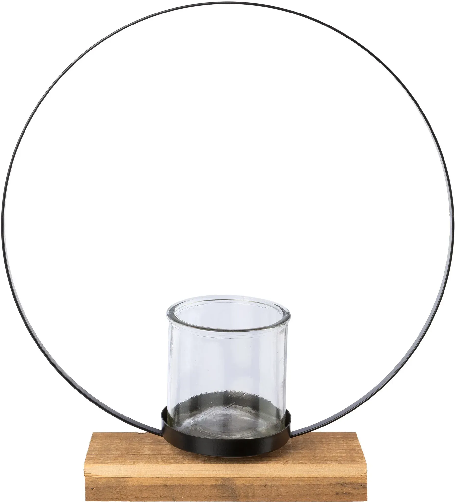Teelichthalter CREATIV DECO, schwarz, B:35cm H:39cm T:8cm, Metall, Kerzenhalter, Teelichthalter, auf edlem Holzfuß, Höhe ca. 39 cm