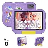10 Zoll Kinder Tablet, Android 14 Tablet für Kinder mit stoßfestem Gehäuse, 10GB RAM+64GB (1TB erweiterbar), Kindersicherung, Lernen und Spielen, Dual Kamera, 1280X800 HD Touchscreen Display (Lila)