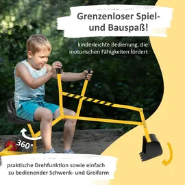 Lemodo Sitzbagger aus Metall, Sandbagger mit 360o Drehung und Räder, Kinderbagger