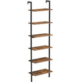 VASAGLE Bücherregal, LLS103B01, braun, vintage, Leiterregal, Metall/Holz, 6 Ebenen, 60 x 30cm