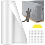 Kratzschutz Katze Tape 40x300cm, Anti Kratz Folie für Katzen, kratzschutz Sofa Katze Folie, Selbstklebend Kratzschutzfolie Kratzpads mit 50 Schrauben für Möbel Sofa Wand Tür Schutz