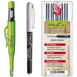 vasalat Pica Permanent Marker + Pica Dry Tieflochmarker Graphit + 10 Ersatzminen