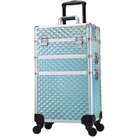 Kosmetikkoffer Trolley Make up Koffer Kosmetik Trolley 3-in-1 Friseurkoffer Groß Schminkkoffer mit Rollen Nagelkoffer Beauty Case Multikoffer,Blau