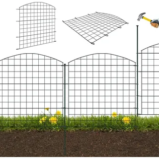 NAIZY Teichzaun Metall Gartenzaun Komplettset 5pcs Zaun Steckzaun inkl. 6 Befestigungsstäben Zaunelemente Freigehege Absperrzaun für Garten Tier