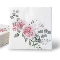 ECOFIESTA 240 Stück Servietten Rosen & Eukalyptus 33x33cm - Saugfähige Party-Servietten für Hochzeiten und Geburtstage - Papier-Servietten