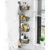 Duschablage ohne Bohren, Teleskop Duschregal Ecke Teleskopregal Badezimmer Organizer, Bad Eckregal Dusche Duschablage Höhenverstellbar für Duschecken, Shampoo Halterung für Dusche und Badewanne, Küche