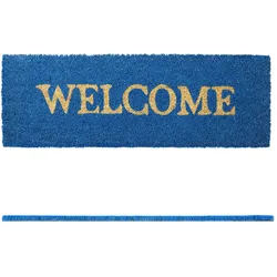 Relaxdays Fußmatte WELCOME, Kokos, rutschfest, PVC, für Balkon/Terrasse/Flur, BxT: 75x25 cm, Eingangsmatte, blau
