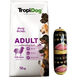 TROPIDOG premium adult medium & large breed with lamb & rice + Hektor Geflügelfutter 900g GRATIS