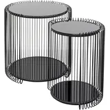 Kare DESIGN Beistelltisch Wire Double 87441 2er Set Glas Schwarz