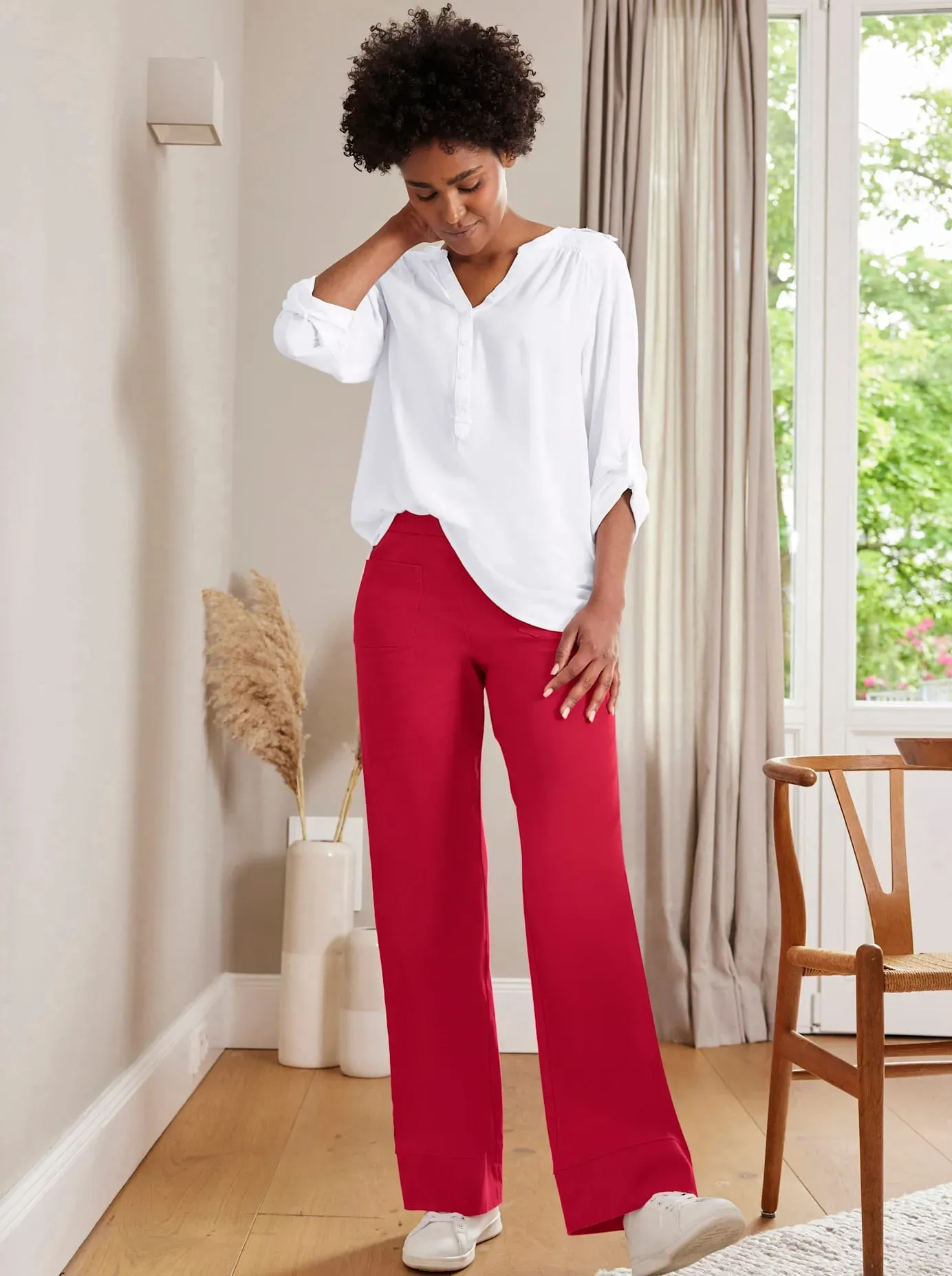 Bequeme Jeans INSPIRATIONEN, Damen, Gr. 52, Normalgrößen, rot, 96% Baumwolle, 4% Elasthan, unifarben, lang, Jeans