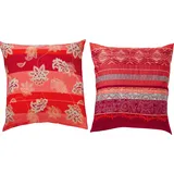 Erwin Müller Flanell Zusatzkissenbezug, Kissenhülle mit orientalischen Blumen-Ornamenten rot Größe 80x80 cm - klimaausgleichend, mit Reißverschluss, 100% Baumwolle (weitere Größen)