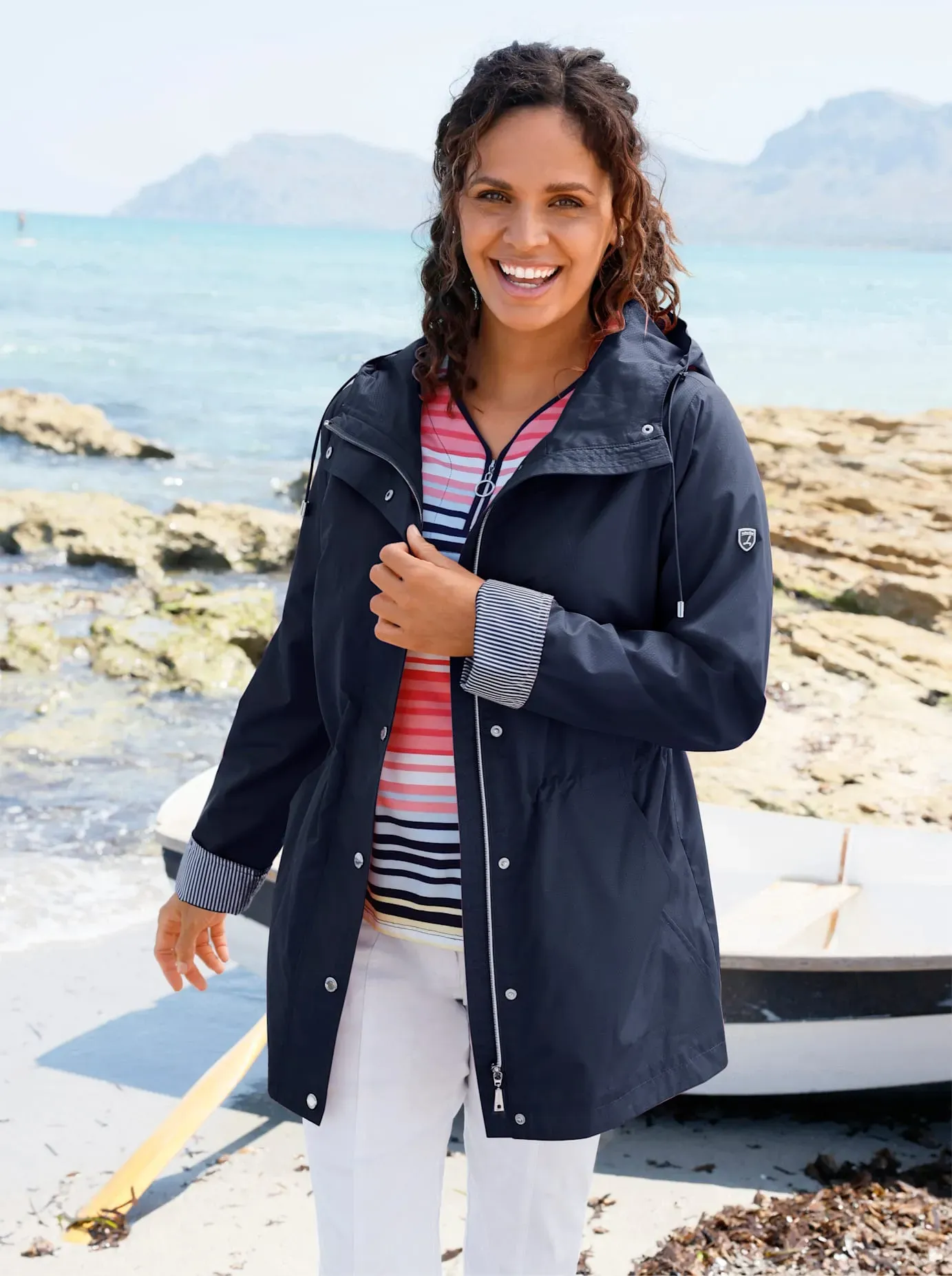Langjacke CASUAL LOOKS, Damen, Gr. 22, blau (marine), 100% Polyester, Besatz:100% Polyester, gemustert, unifarben, Jacken Langjacke