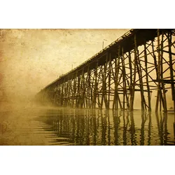 Fototapete PAPERMOON "PIER-SEPIA VINTAGE WANDBILD MEER STRAND STEG OZEAN XXL", bunt, B:3,50m L:2,60m, Vlies, Tapeten