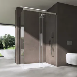 doporro Eckdusche mit Schiebetür rechts 80 x 100 cm silber Sicherheitsglas Rav12K plus