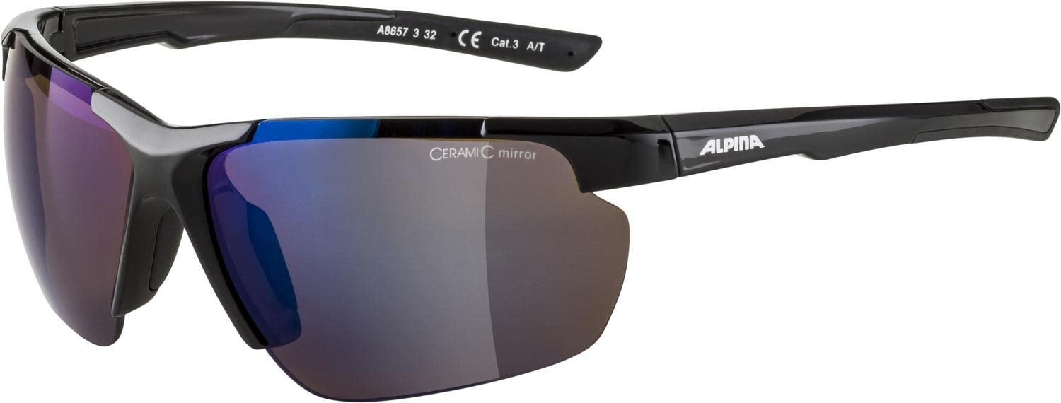 ALPINA DEFEY HR - Verspiegelte und Bruchsichere Sport- & Fahrradbrille Mit 100% UV-Schutz Für Erwachsene, black gloss, One Size