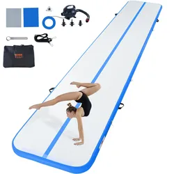 VEVOR Gymnastik-Luftmatte Aufblasbare Gymnastik-Tumbling-Matte, Tumbling-Bahn mit Elektrischer Pumpe, 598 x 101 x 10 cm Trainingsmatten für den Heimgebrauch/Fitnessstudio/Yoga/Cheerleading Blau