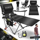 Kesser KESSER® Campingliege Campingstuhl 2in1 bis 160kg Feldbett klappbar Campingbett faltbar extra breit Campinglicht & Getränkehalter + Aufbewahrungstasche & Transporttasche Angelliege verstellbar