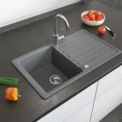 Bergström Granitspüle Grau 76,5 x 46 cm mit Trockenplatz – Beidseitig montierbar