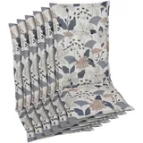 Sesselauflagenset, Blau, Beige, Textil, 6-teilig, Floral, Füllung: Schaumstoff, Vlies, 50x6x120 cm, Oeko-Tex® Standard 100, pflegeleicht, hochwertige Qualität, langlebig, für den Außenbereich geeignet, mittels Bändern zu befestigen, Gurtband befestigen, Outdoor-Kissen, Gartenstuhlauflagen, Hochlehner-Auflagen