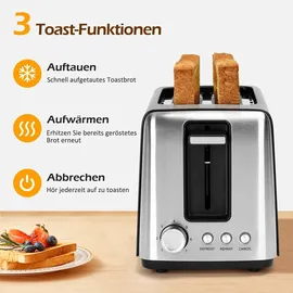 Aigostar & Toaster 2 Scheiben mit Brötchenaufsatz, 7 Bräunungsstufen Matt schwarz