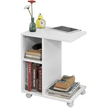 SoBuy Beistelltisch mit Schlitz für iPad, Couchtisch Tisch mit Rollen Weiß FBT48-W