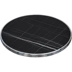 Morelia | Bistro Außen Tischplatte | Chrom Rand | Ø60cm | Schwarz Marmor