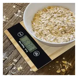 Relaxdays Digitale Küchenwaage Bambus, LCD-Display, Tara-Funktion, Tragkraft 5 kg, Digitalwaage, BxT: 23 x 16 cm, natur,