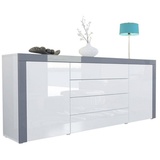 Vladon Sideboard La Paz V1 (Kommode, mit 2 Türen und 4 Schubladen), Weiß Hochglanz / Grau Hochglanz (167 x 72 x 35) grau|weiß