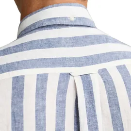 GANT Herren Hemd - Regular Cotton Linen Stripe Shirt, Leinen-Baumwoll-Mix, gestreift Blau L