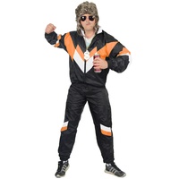 Foxxeo 80er Jahre Kostüm für Erwachsene Premium 80s Trainingsanzug Assianzug Assi - Herren Größe S-XXXXL - Fasching Karneval Anzug, Farbe schwarz orange weiss, Größe: M