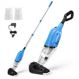 Poolsauger, Wiederaufladbarer Poolsauger Akku Handsauger mit Starker Saugkraft 40 l/min, Akku Pool Sauger mit Teleskopstange 131–199 cm, Automatischem Sensor, 2 Bürstenköpfen für Spas Pools